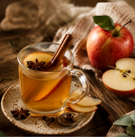 Cup of spiced apple with sliced apples