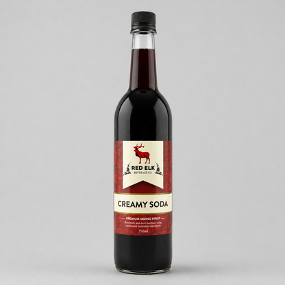 Bottle of Red Elk Creamy Soda on a gray background