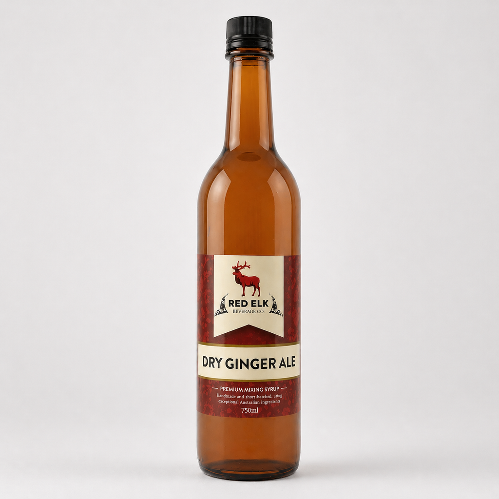 Bottle of Red Elk Dry Ginger Ale on a white background
